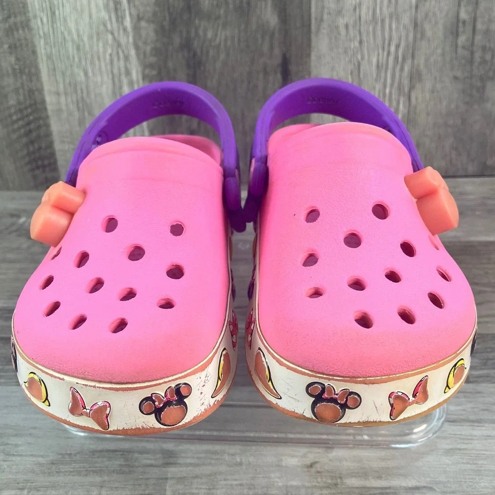 Crocs Disney Minnie Mouse Pink Purple Clogs Toddler Girls Size 8/9 Slip On Shoes
